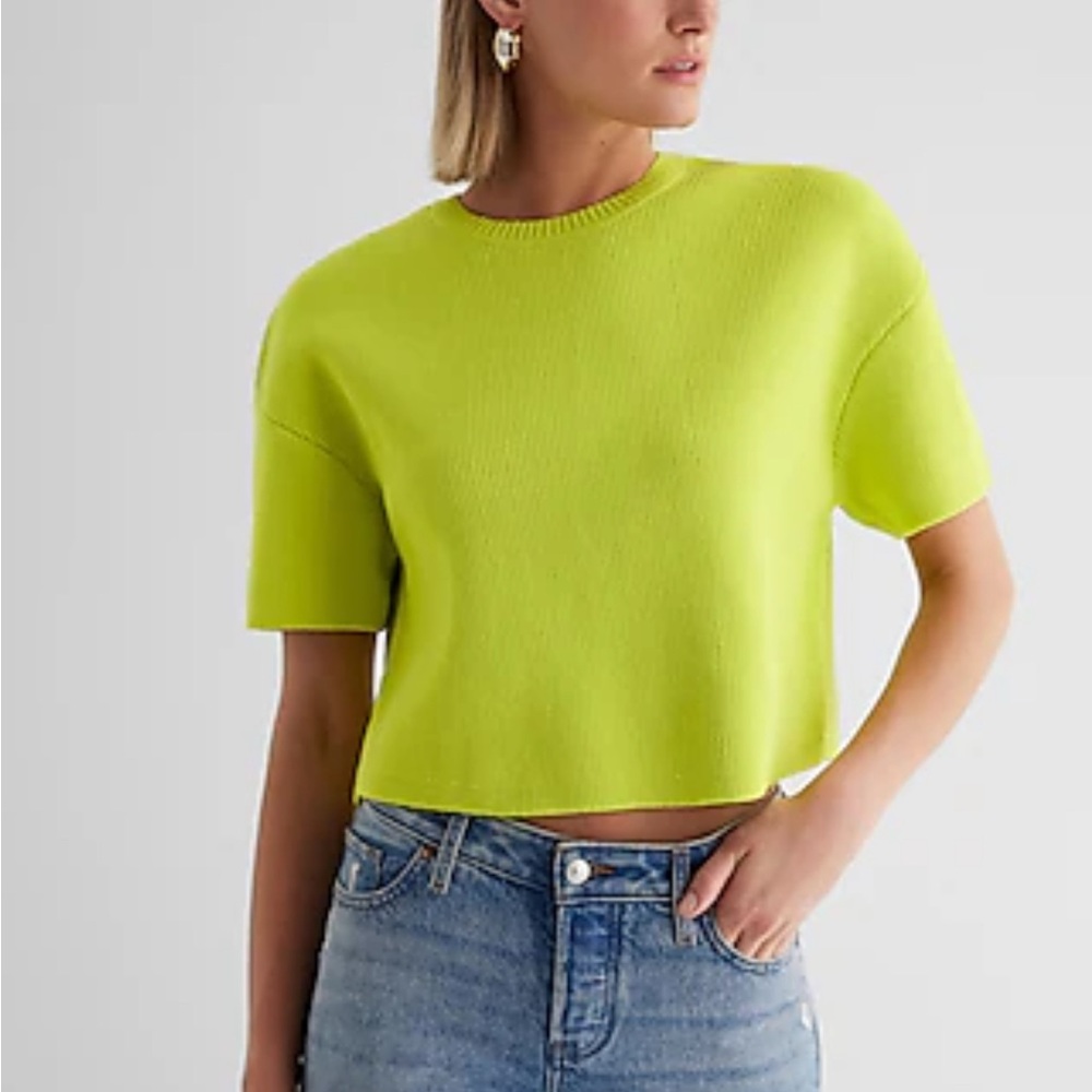 Express Neon Yellow Knit Crop Top Sweater